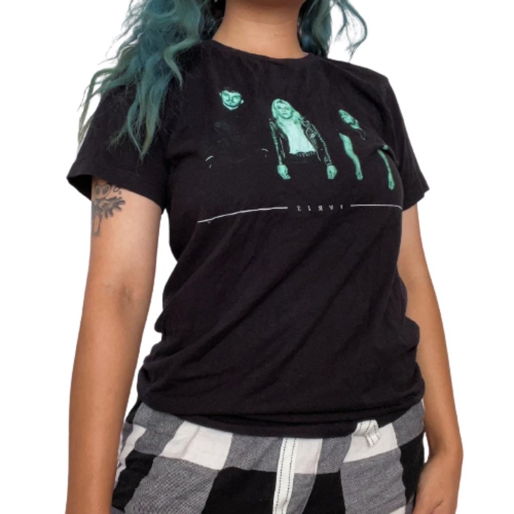 PVRIS Large Black Green Band Logo Cotton Short Sleeve Women's T-Shirt EUC